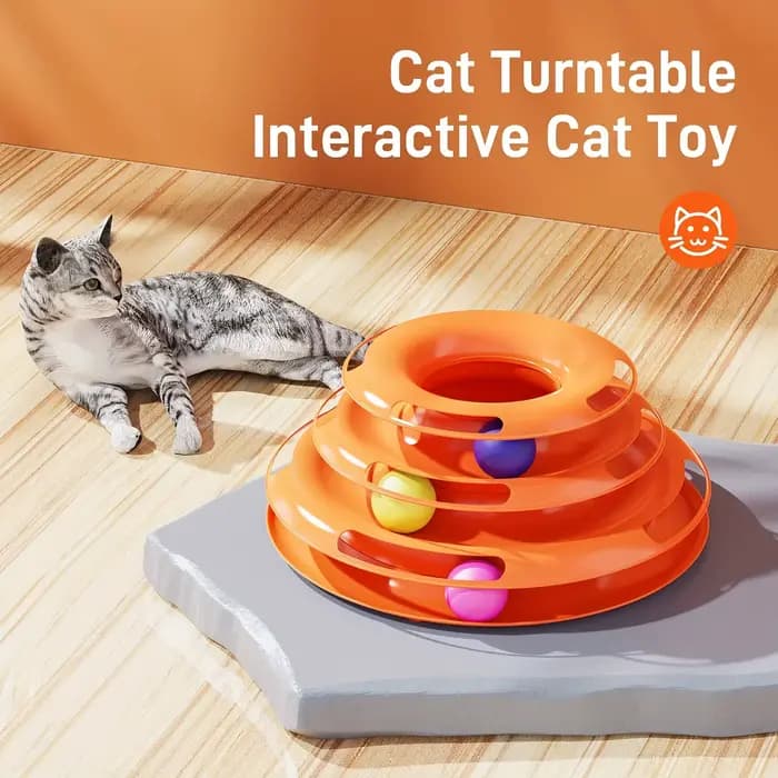 Tour de jouet interactive pour chat à 3 couches avec balles colorées
