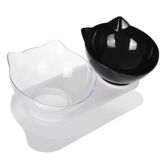 Double gamelle pour chat 15 ° Mangeoire surélevée inclinée pour animaux de compagnie avec support