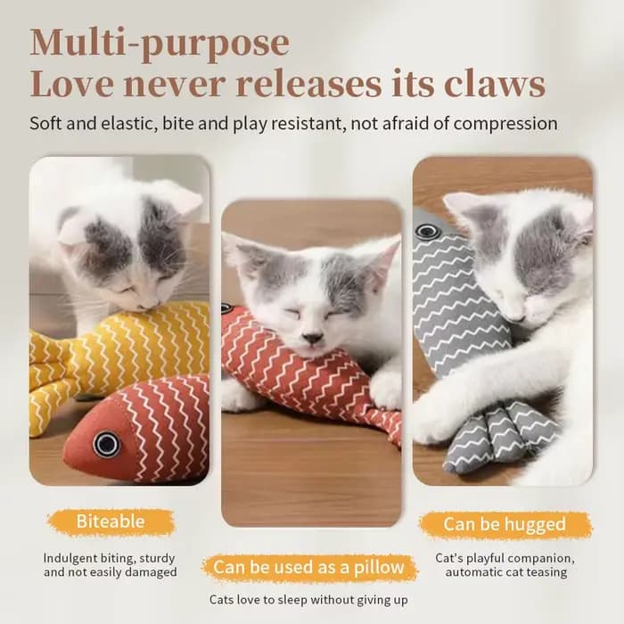 Jouet pour chat en forme de poisson à la catnip naturelle