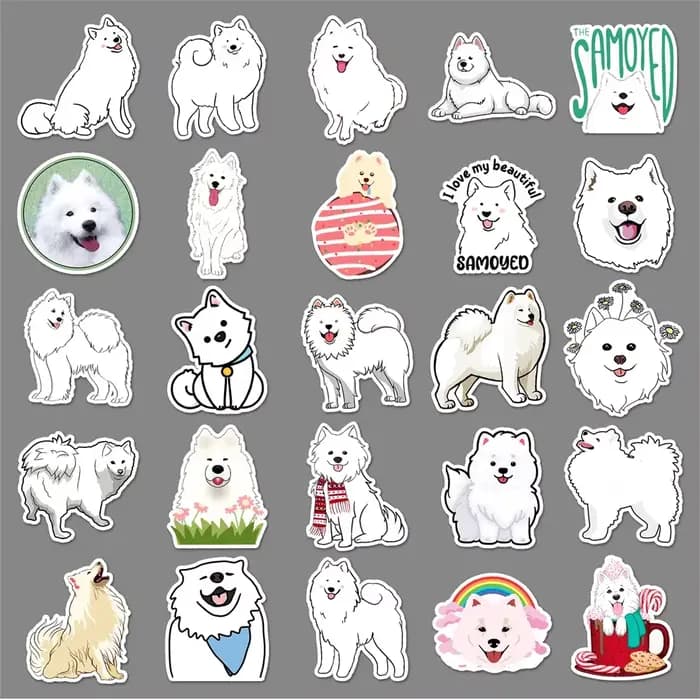 Autocollant créatif de dessin animé Samoyède, 50 pièces, chien mignon, personnalité animale, téléphone, bureau, guitare, tasse, Skateboard, étanche