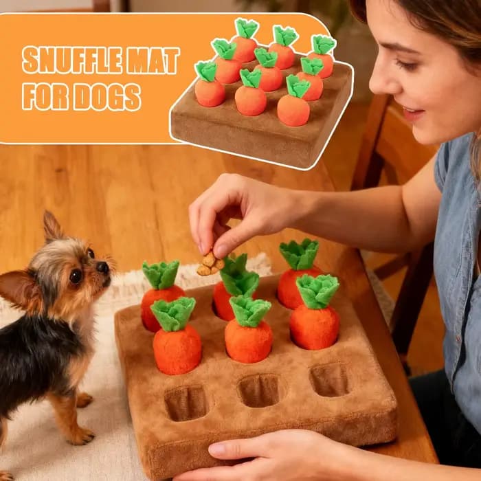 Tapis olfactif pour chat avec 9 carottes en peluche douce, jeu interactif d'olfaction pour chiens, jouets d'enrichissement pour chiens