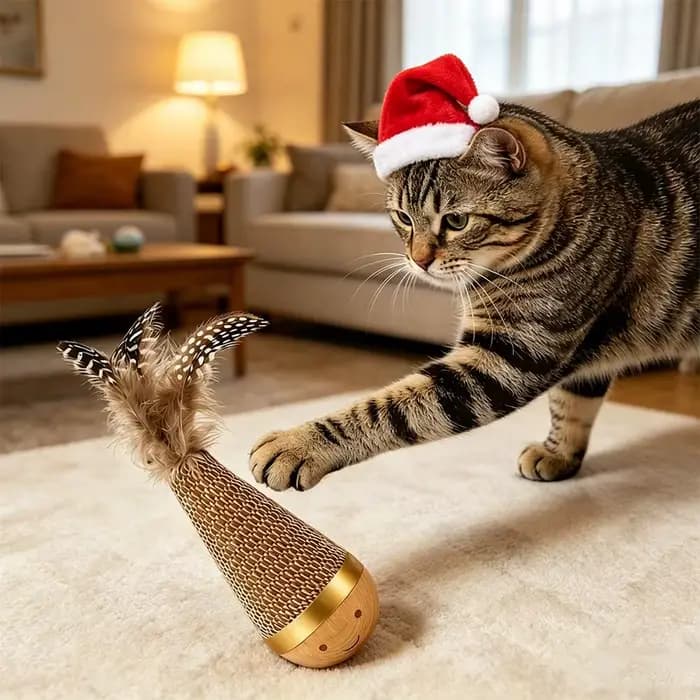 Jouet pour chat en sisal Roly Poly avec plume sur le dessus