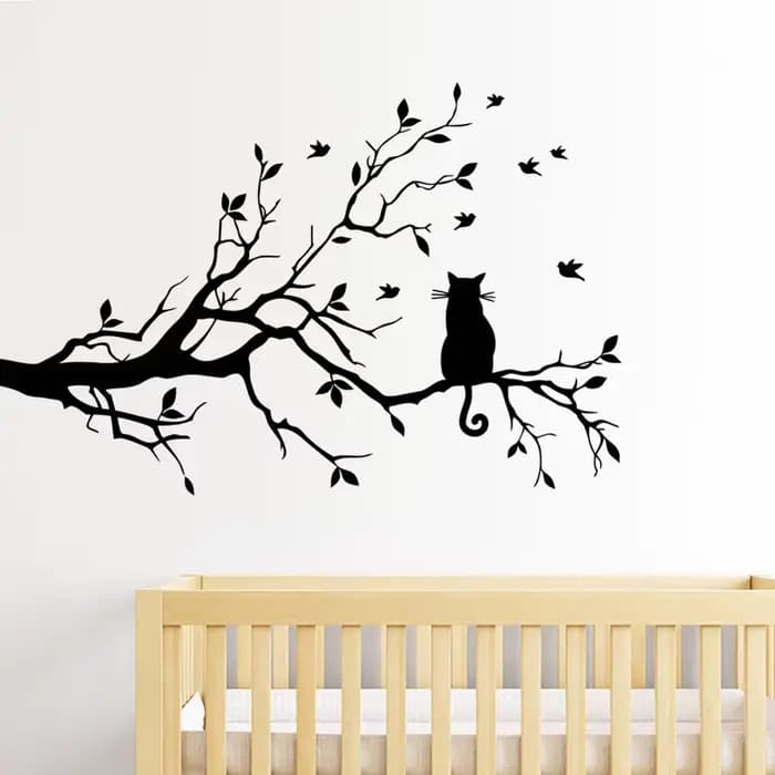 Autocollants muraux chat sur branche d'arbre, décoration de salon, fond de canapé, décoration de la maison, autocollants décoratifs pour chambre à coucher, papier peint auto-adhésif animal