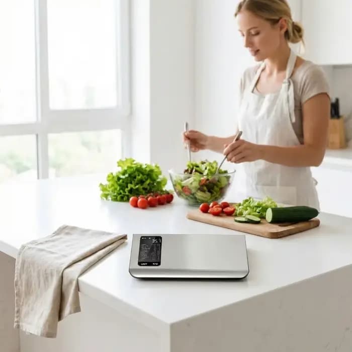 Balance alimentaire intelligente en acier inoxydable avec application gratuite et suivi de 19 nutriments