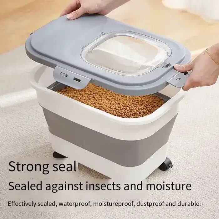 Conteneur de stockage hermétique pliable pour aliments pour animaux de compagnie avec couvercle