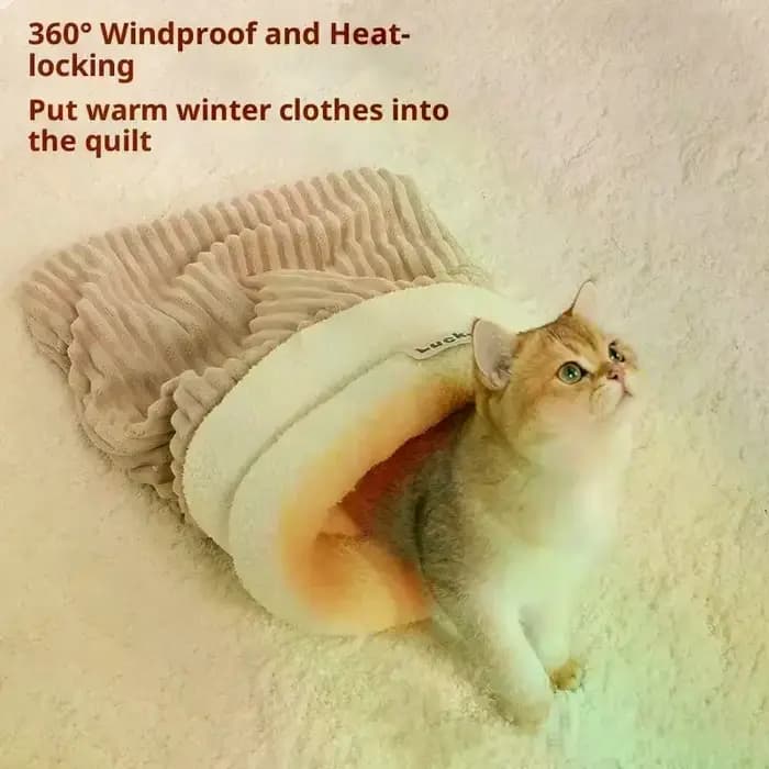 Nid de chat fermé, lit de chat épais, sac de couchage d'intérieur pour chats, sac de couchage chaud d'hiver, grotte douce, fournitures confortables pour animaux de compagnie