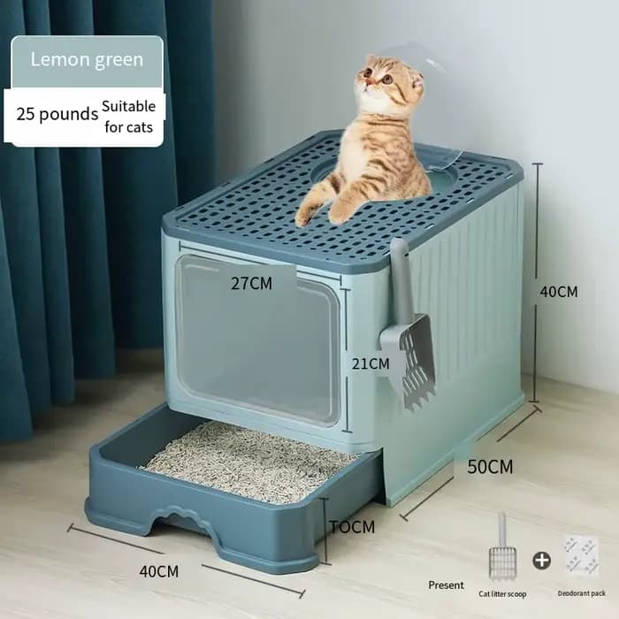 Grande boîte à litière pour chat entièrement fermée avec tiroirs pliants pour l'élimination des odeurs