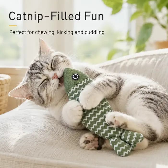 Jouet pour chat en forme de poisson en lin avec herbe à chat