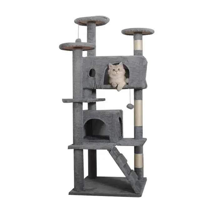 Arbre à chat multi-niveaux en peluche avec poteaux en sisal