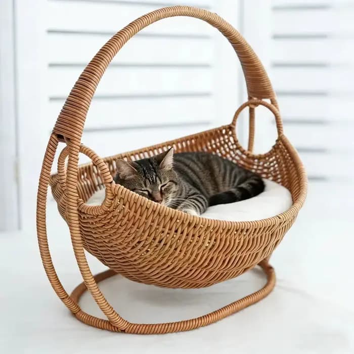 Lit pour chat semi-fermé en tissu tressé