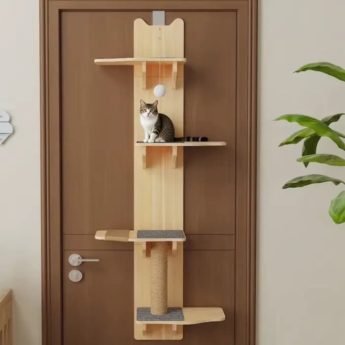 Arbre à chat en bois massif naturel à fixer sur la porte