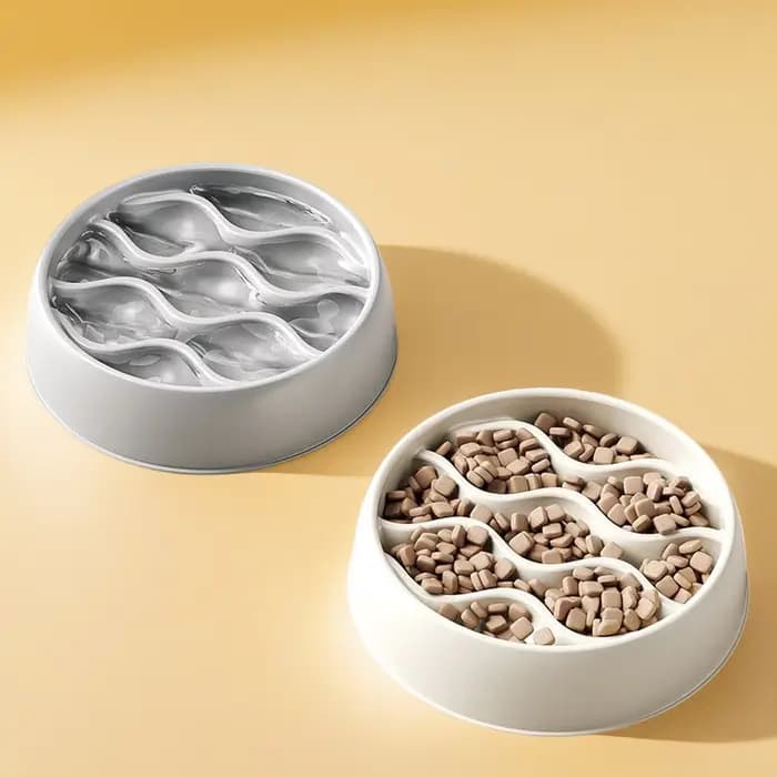 Ensemble de bols pour chat à alimentation lente à la mode : double plat anti-éclaboussures - plastique PP épais