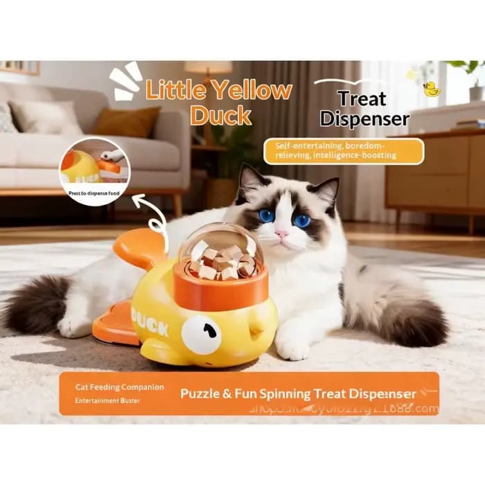 Distributeur interactif de friandises pour animaux de compagnie en forme de petit canard jaune