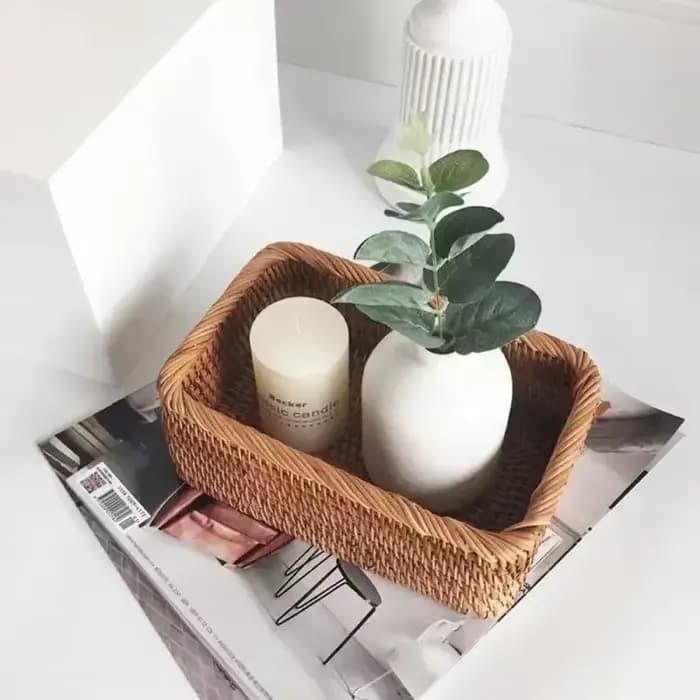 Panier rectangulaire en rotin et osier tissé à la main