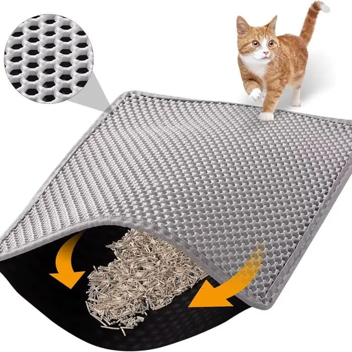 1 tapis pour litière de chat, design double couche en nid d'abeille, tapis en EVA pour litière de chat, retient efficacement l'urine et empêche les éclaboussures, tapis antidérapant facile à nettoyer,