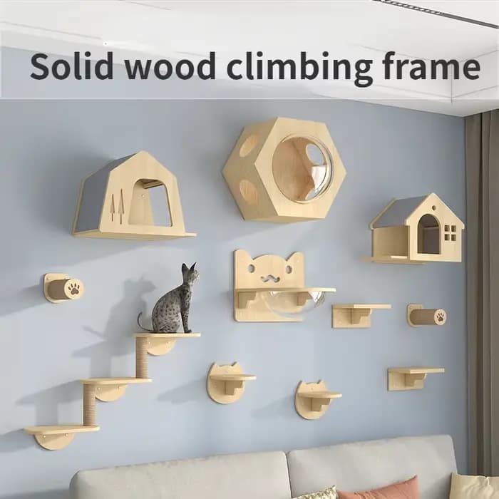 Ensemble d'escalade murale en bois pour chat