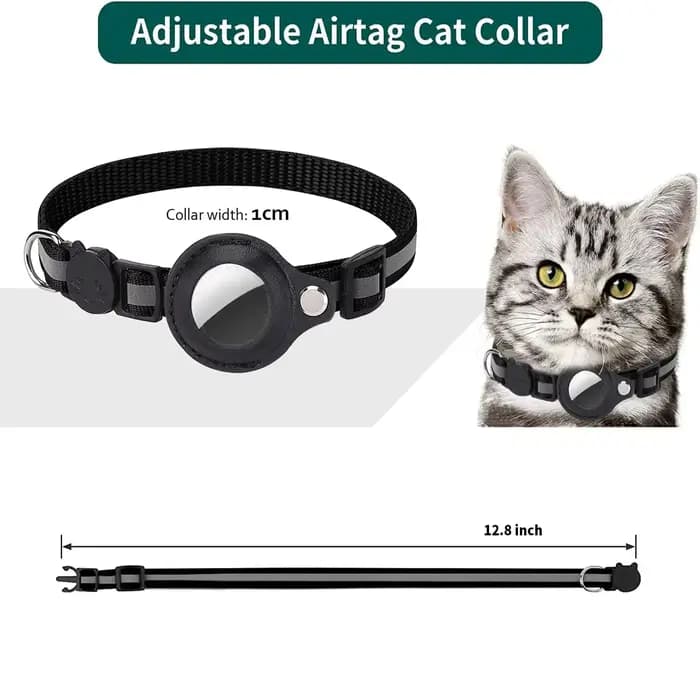 Collier Réfléchissant Ajustable pour Chat avec Support Amovible pour AirTag