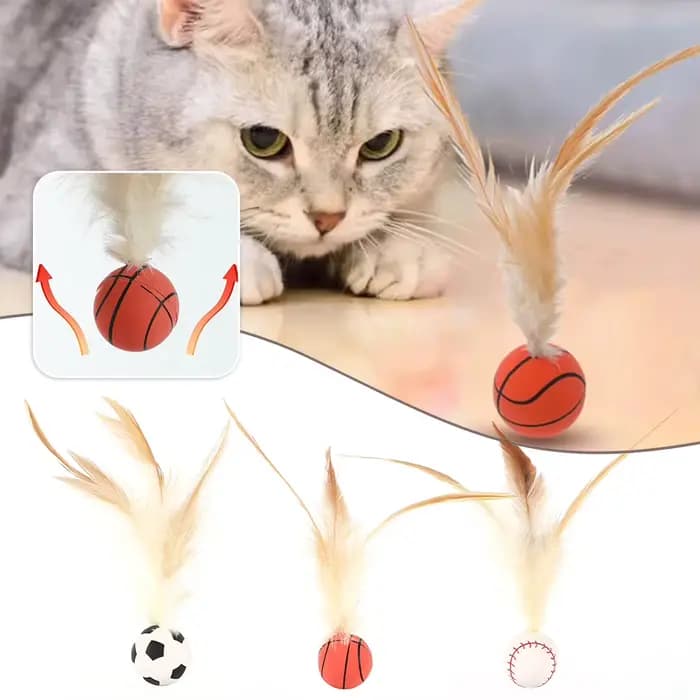 Balle interactive auto-amusante pour chat, balle rebondissante en plumes d'intérieur, balle de flutter pour animaux de compagnie à rebond élevé, accessoires pour animaux de compagnie