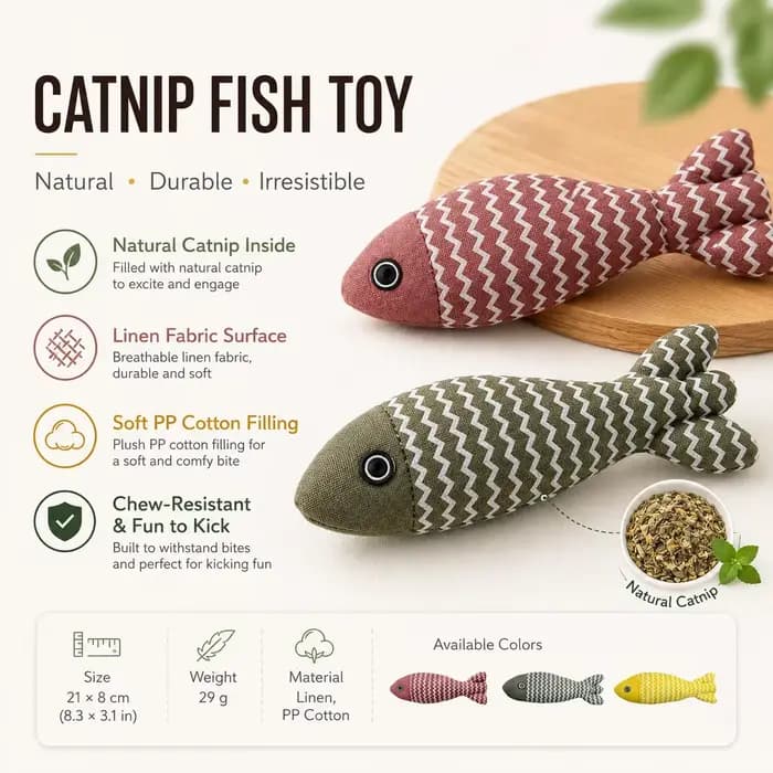 Jouet pour chat en forme de poisson en lin avec herbe à chat