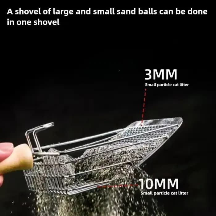 Pelle à litière pour chats en acier inoxydable avec manche en bois – Conception facile à nettoyer pour petits chiens/chats (adhésive antirouille et poignée ergonomique)