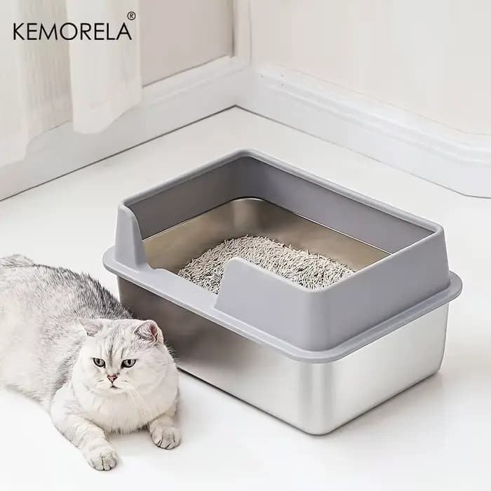 Bac à litière Extra Large en acier inoxydable pour chat