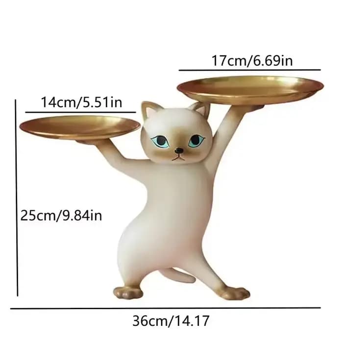 Statue de plateau de chat en résine de dessin animé