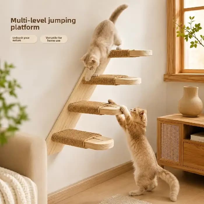 Arbre à chat en bois massif, tour d'escalade multi-niveaux, griffoir en sisal, centre d'activités, mobilier pour animaux de compagnie pour chats d'intérieur et chatons