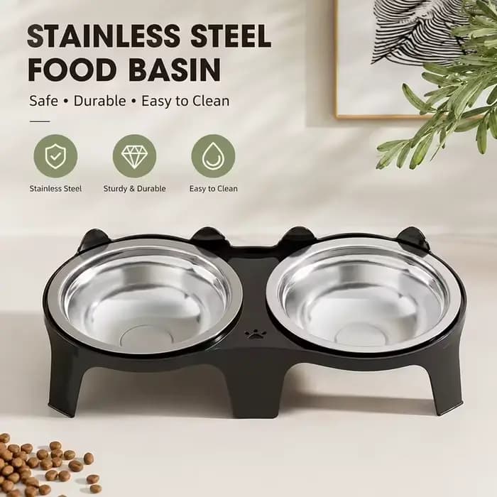 Bol pour nourriture et eau pour chat en acier inoxydable, avec conception anti-inclinaison, grande capacité, conception pour une alimentation facile, adapté aux bols pour chat/chien, 1 pièce