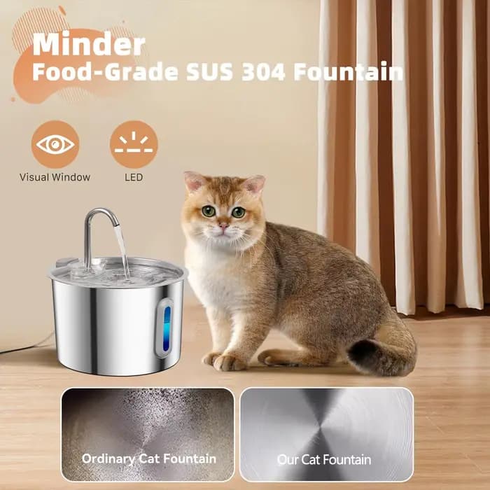 Fontaine à eau pour chat en acier inoxydable avec 4 filtres