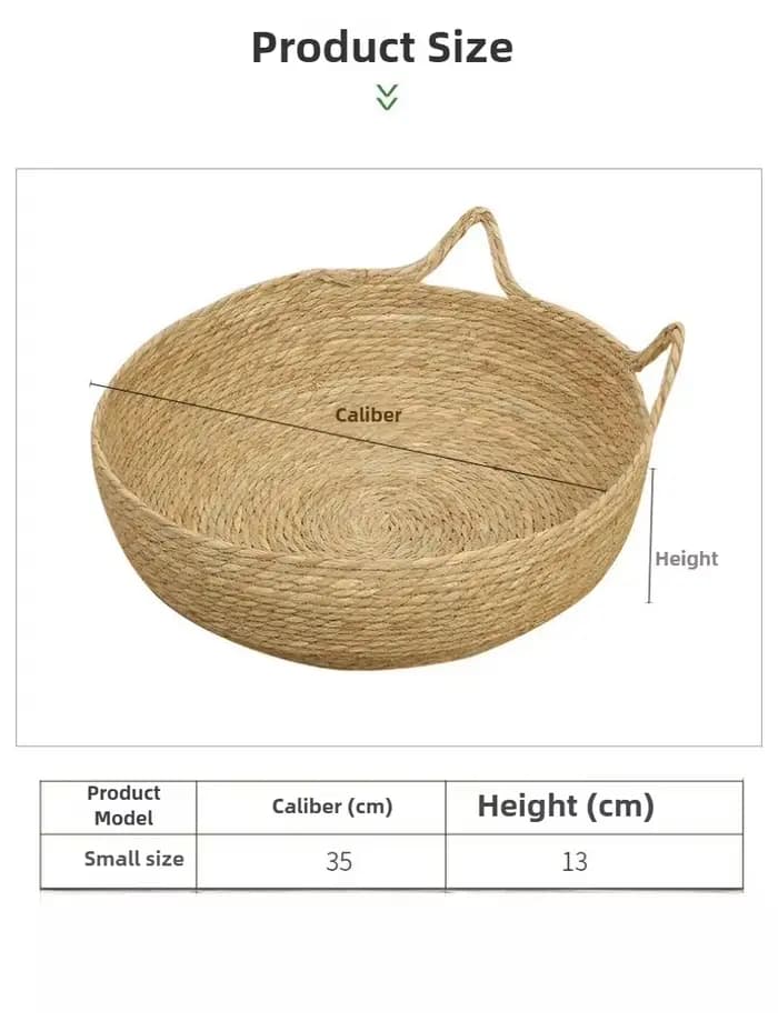 Panier-lit pour chat en rotin tressé d'été avec coussin moelleux
