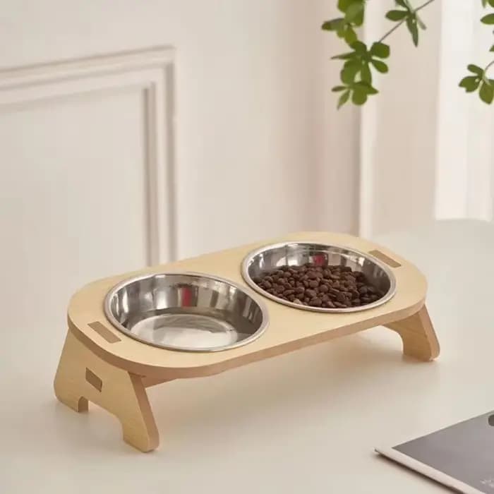 Mangeoire pour animaux de compagnie Double bol de nourriture pour chat avec conception Anti-coups récipient