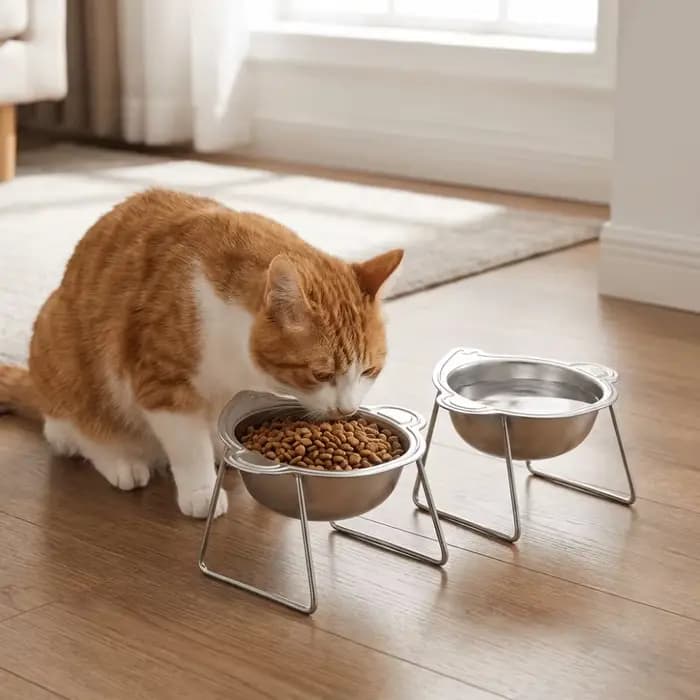Bols surélevés pour chat en acier inoxydable en forme de singe