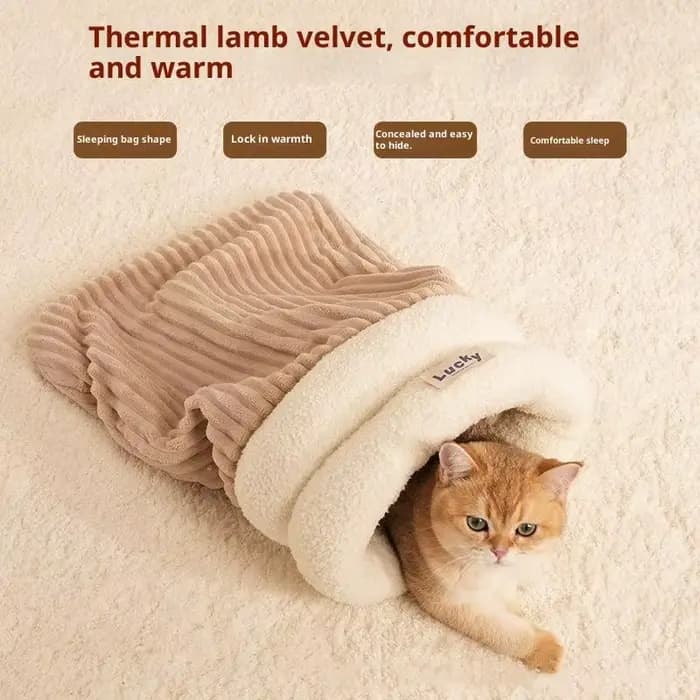 Nid de chat fermé, lit de chat épais, sac de couchage d'intérieur pour chats, sac de couchage chaud d'hiver, grotte douce, fournitures confortables pour animaux de compagnie