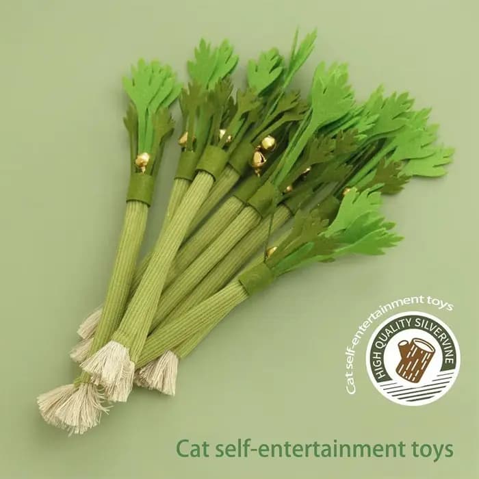 Jouet interactif de simulation de céleri et de catnip avec clochette dorée pour chatons