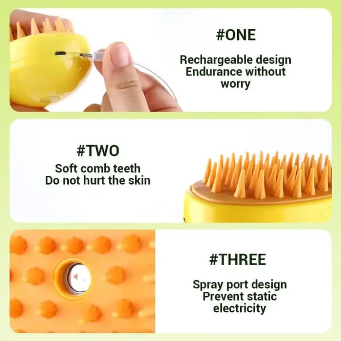 Brosse vapeur électrique 3-en-1 pour chat et chien