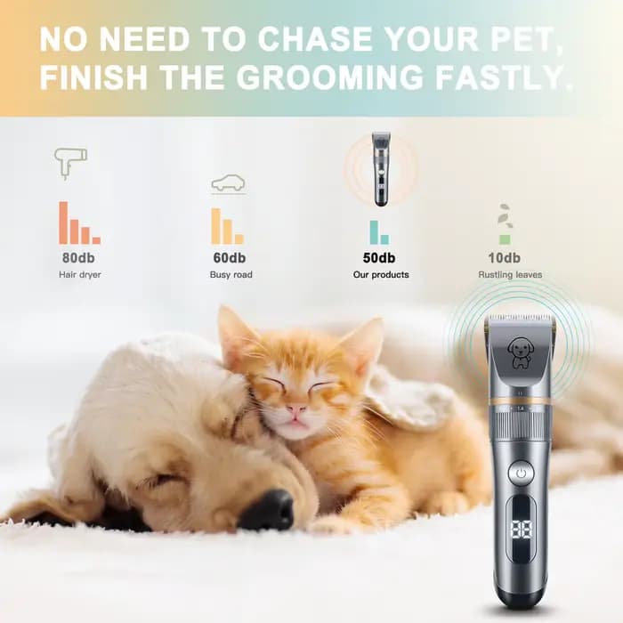 Kit de toilettage silencieux avec peigne pour chat