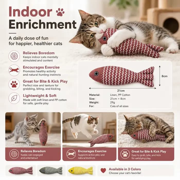 Jouet pour chat en lin imitation poisson à la catnip naturelle