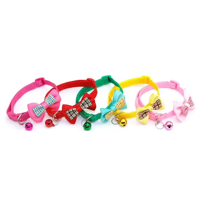 Pet Collar with Bell Cats Checked Bow Adjustable Buckle Neck Strap Puppy Dog
