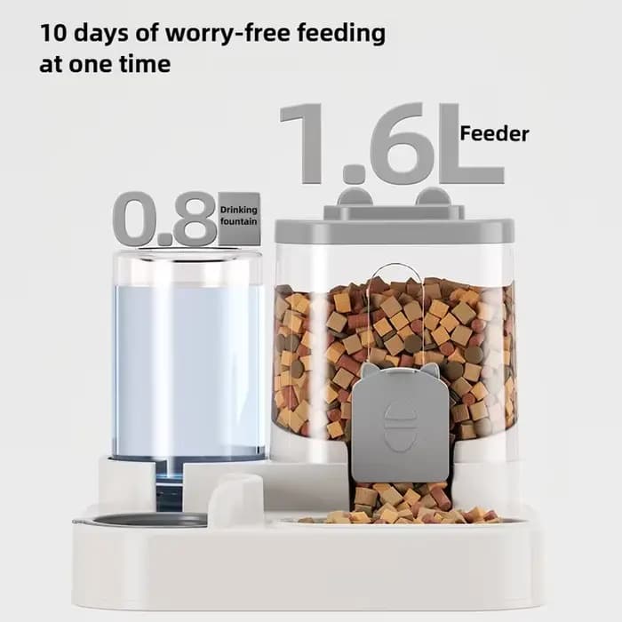 Distributeur automatique de nourriture pour chats avec fontaine à eau intégrée et design anti-déversement