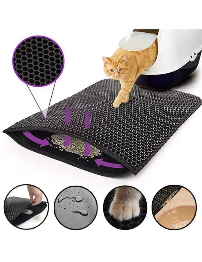Tapis de litière pour chat double couche, antidérapant, grand format, filtre pour bac à litière, résistant à l'usure, imperméable, tapis de litière pour chat antidérapant