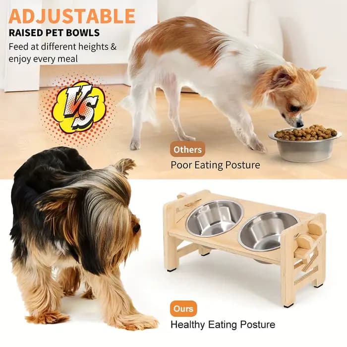Support de gamelles pour chat réglable en hauteur (6 niveaux)
