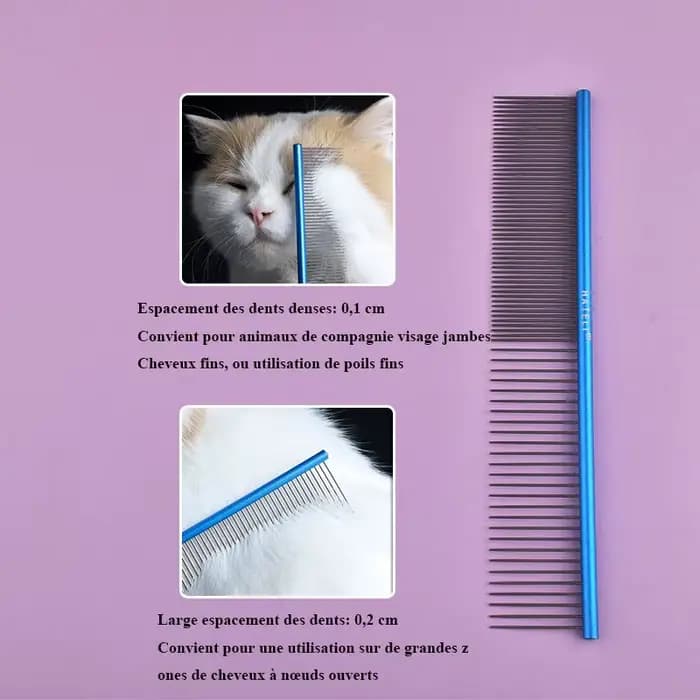 Peigne de toilettage en acier inoxydable pour animaux de compagnie