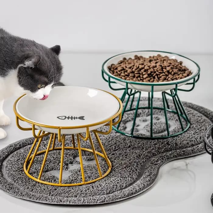 Support surélevé en métal pour gamelles de chat – Gamelle surélevée pour animaux de compagnie – Distributeur de nourriture et de friandises en céramique pour chats et chiens – Accessoires d'alimentati