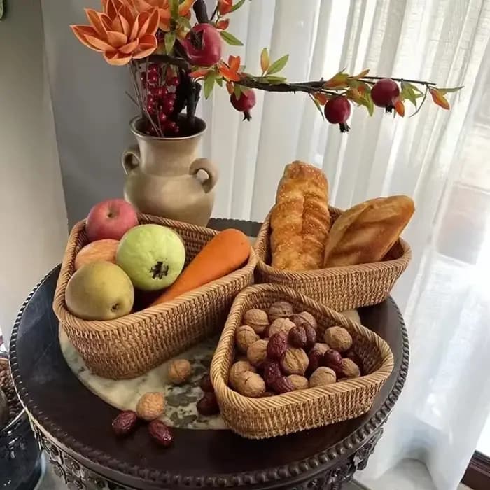 Panier rectangulaire en rotin et osier tissé à la main