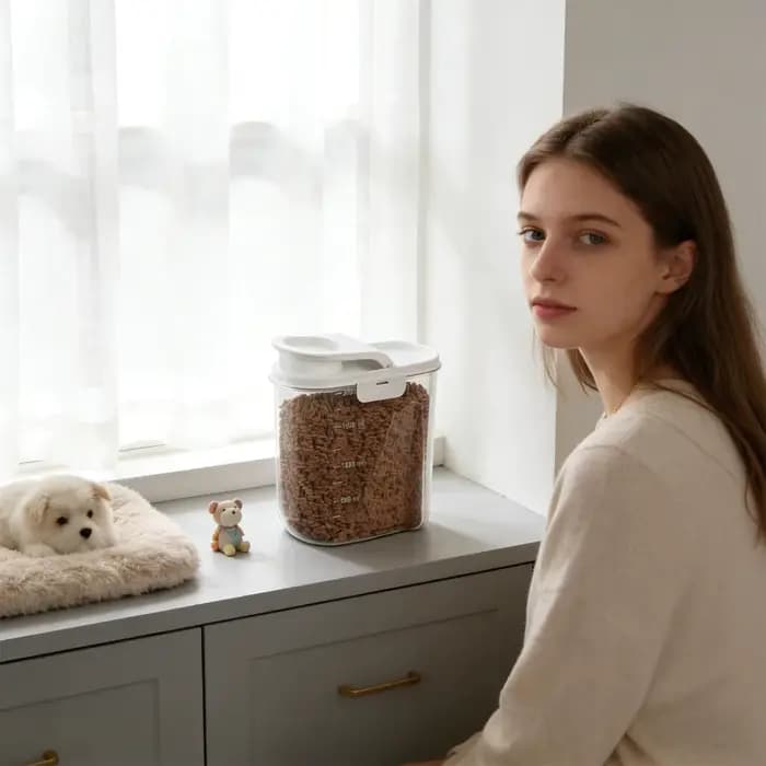 Conteneur de rangement hermétique 2L pour aliments pour chats et chiens avec couvercle
