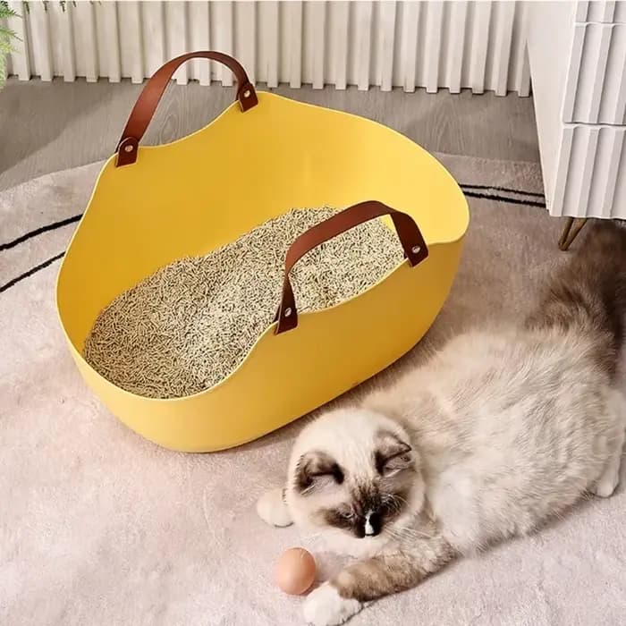 Bac à litière pour chats avec poignée lapin espace généreux Surfaces lisses bacs à litière pour chats bac à litière Portable