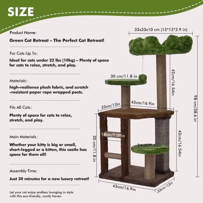 Arbre à chat moyen : Tour à chat multi-niveaux verte avec escalier