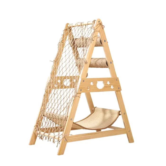 Structure d'escalade pour chat en bois avec hamac filet de repos