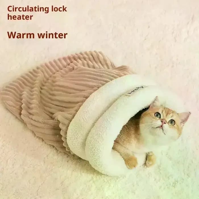 Nid de chat fermé, lit de chat épais, sac de couchage d'intérieur pour chats, sac de couchage chaud d'hiver, grotte douce, fournitures confortables pour animaux de compagnie