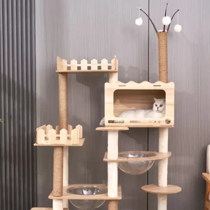 Tour à chat Durable à plusieurs niveaux, grand arbre à chat en bois avec dosette spatiale et postes à gratter, meubles et jouets d'intérieur pratiques pour chats